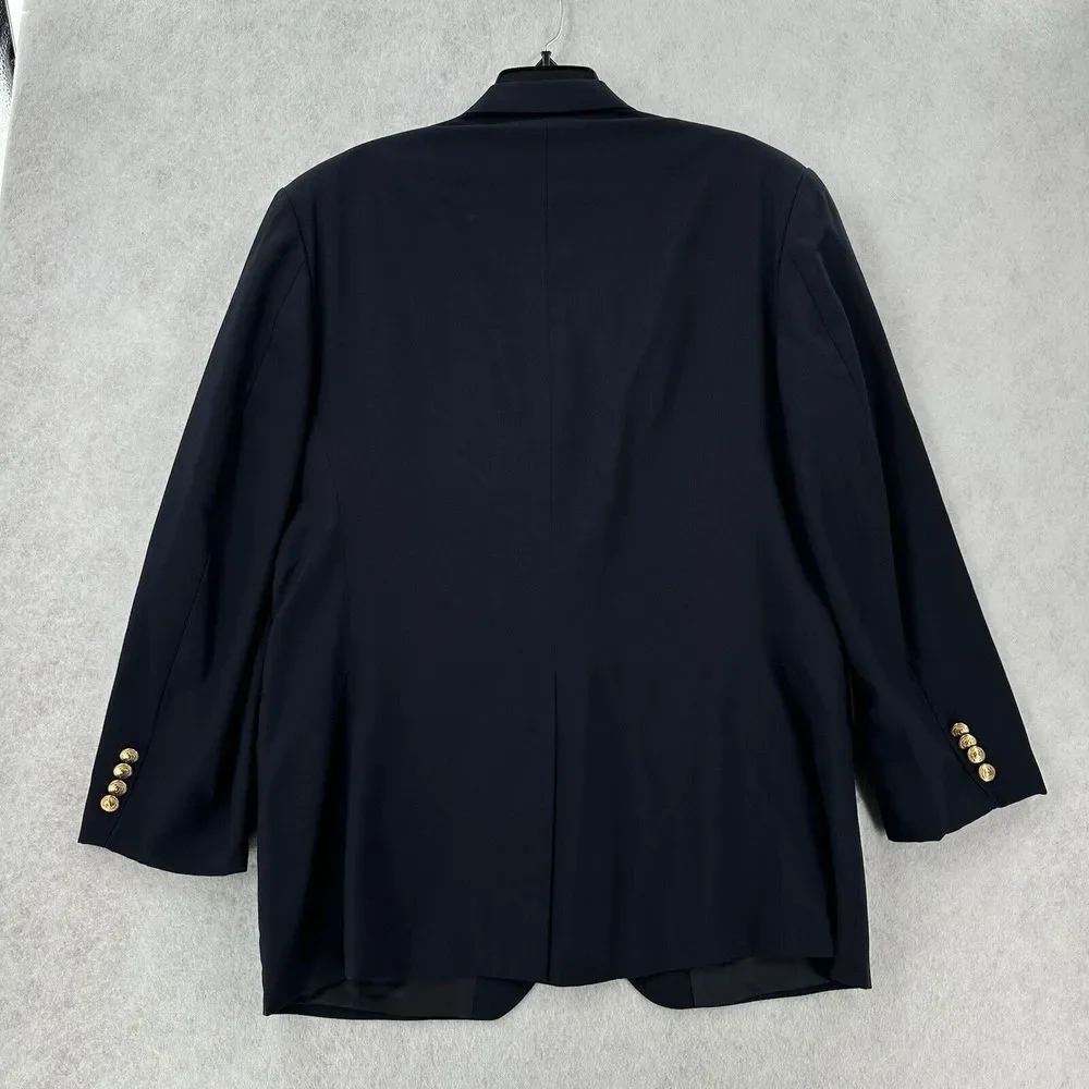 Chaps Ralph Lauren Blazer‎ Jacket 46R Wool Gold Buttons Navy Blue Sport Coat